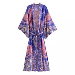 Boho Celestial Moon Long Kimono
